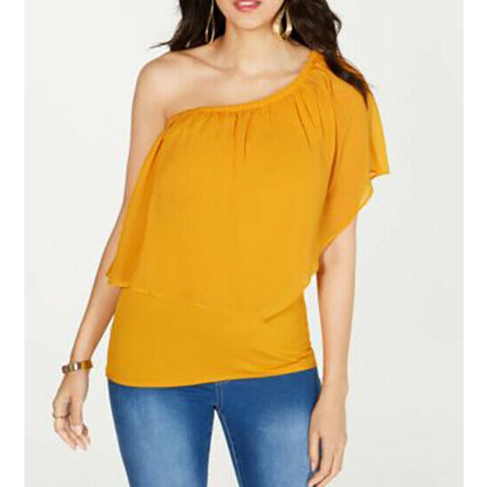 Thalia Sodi Triple Threat Off-The- One Shoulder Blouse Top Mango Mojito XS